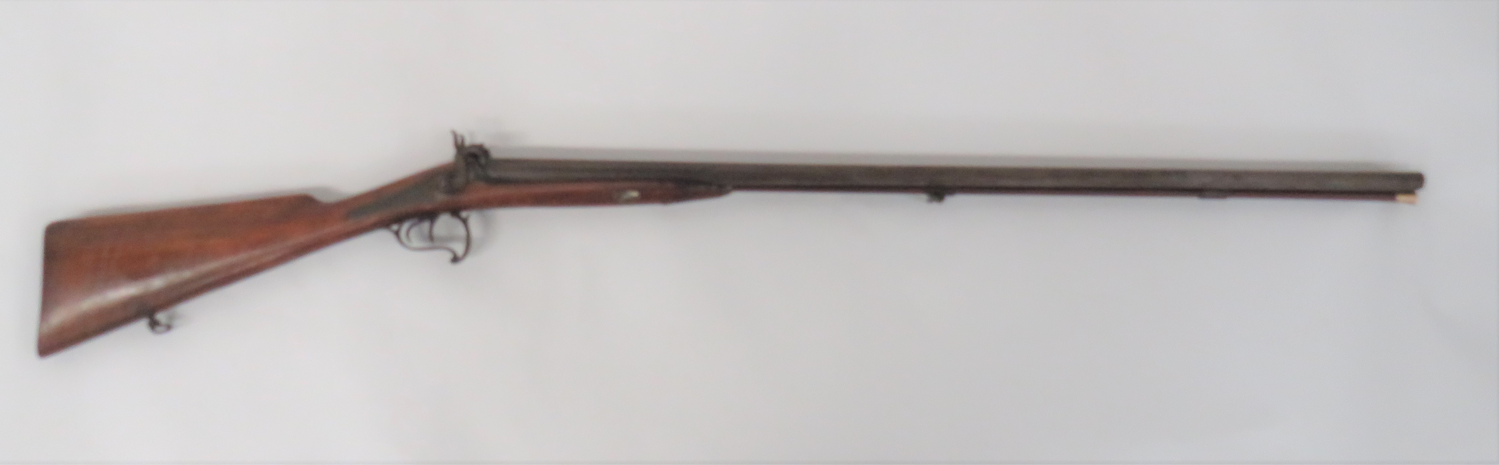 Mid 19th Century Double Barrel 16 Bore Sporting Gun 16 bore, 35 inch, side by side barrels.  The