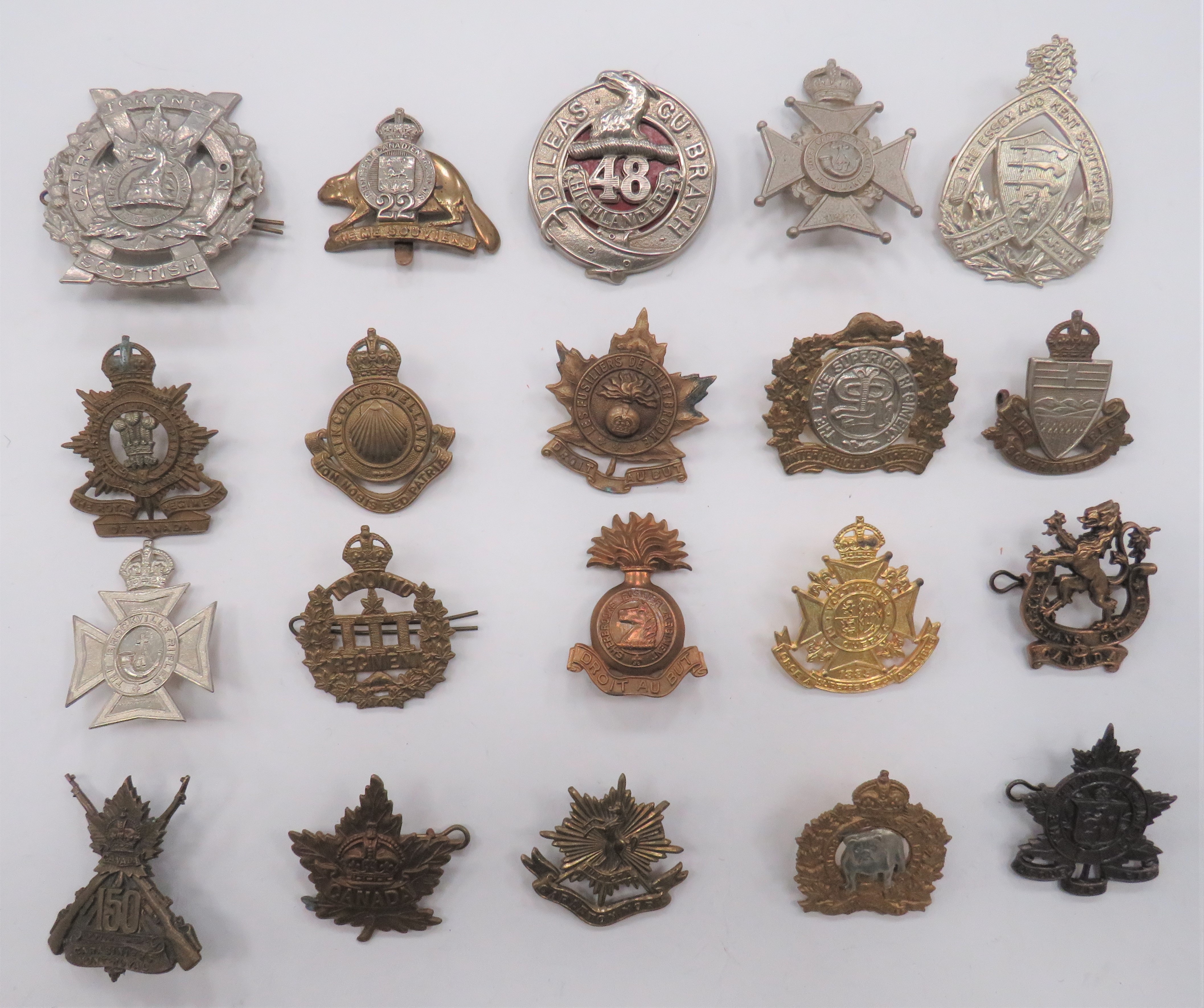 Pre 1952 Canadian Infantry Cap Badges including white metal, Toronto Scottish ... Bi-metal, Royal