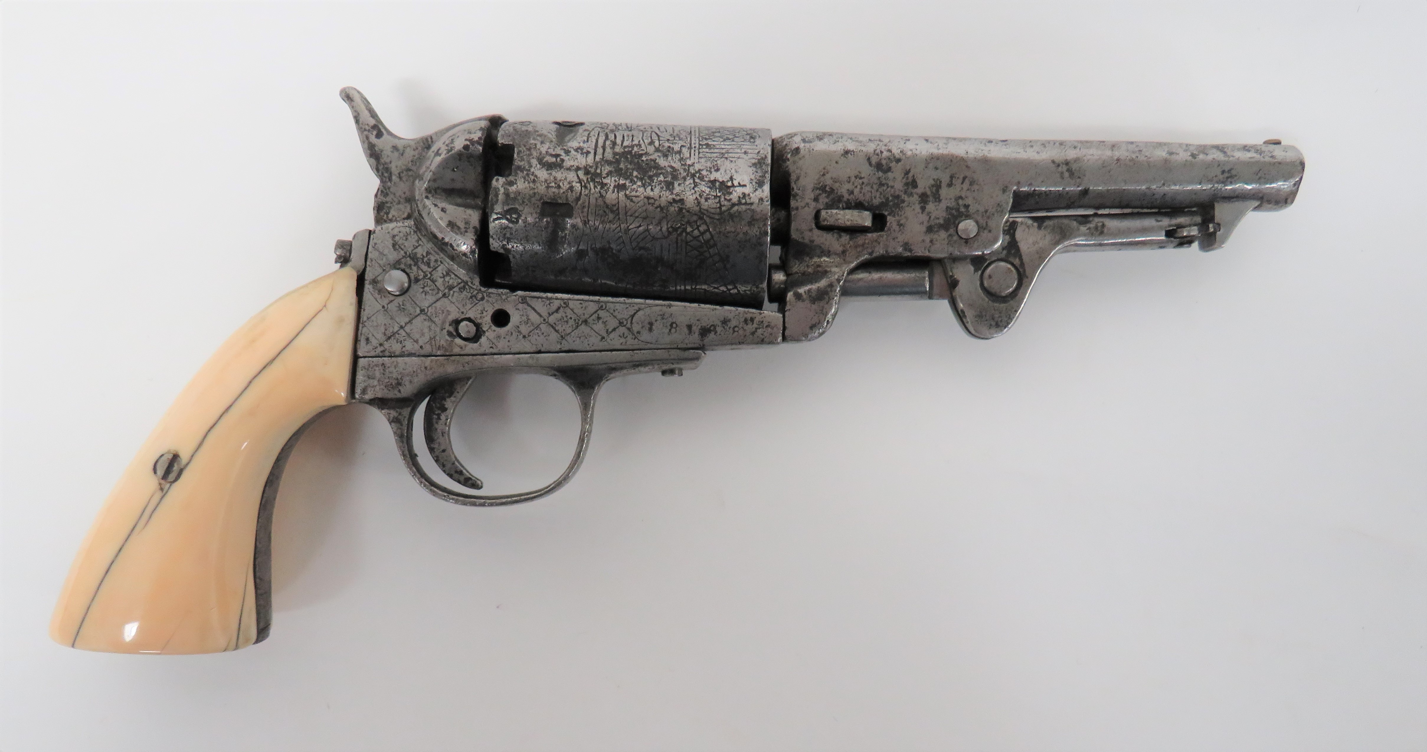 Mid 19th Century Continental Colt Style Revolver .36, 4 inch barrel with lower hinged loading