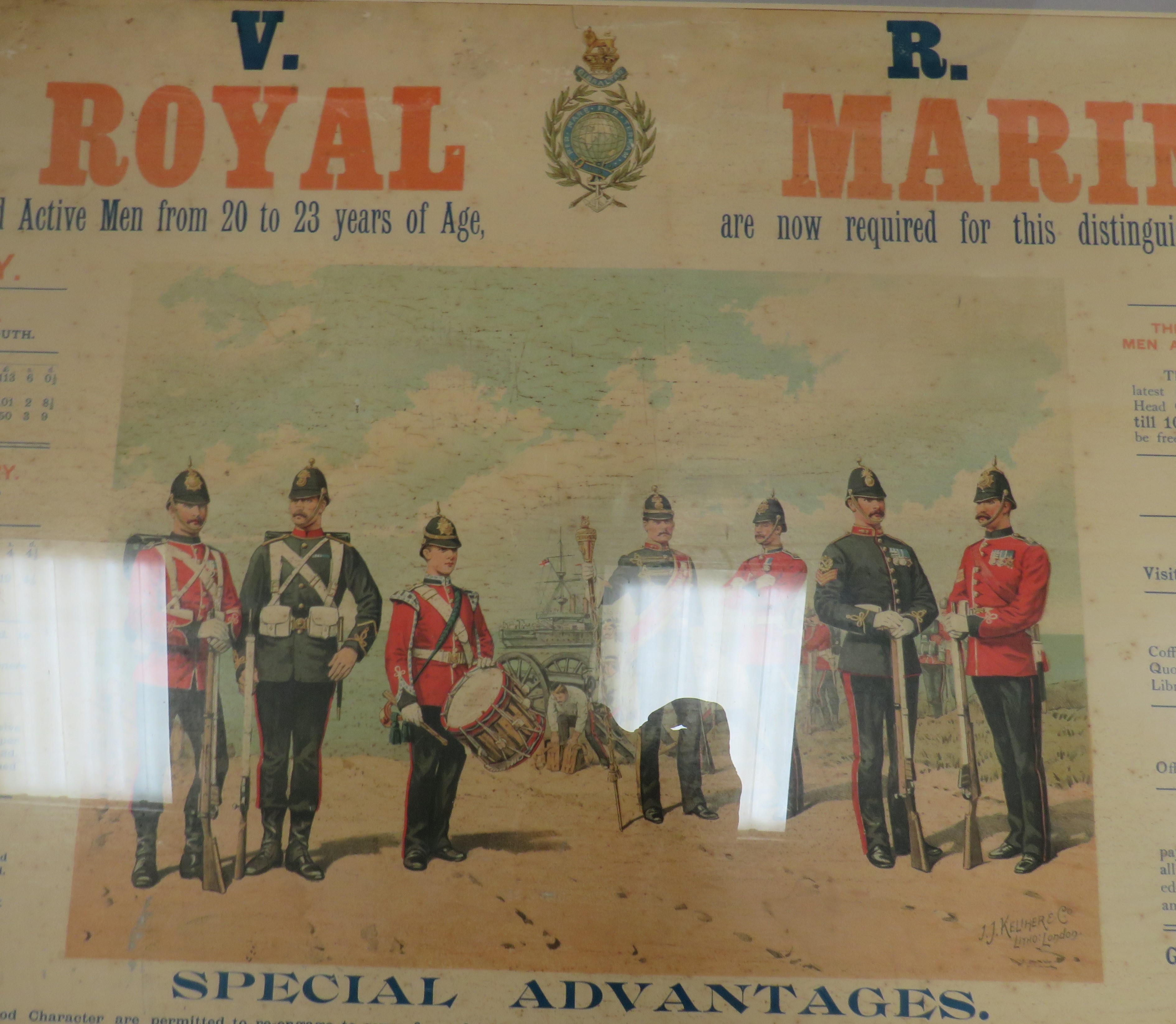 Victorian Royal Marines Recruiting Poster coloured, central picture with various Royal Marines - Image 2 of 2