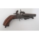 Late 19th Century Pinfire Double Barrel Pistol 2 1/2 inch, rifled, side by side barrels.  Steel,