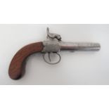 Mid 19th Century English Percussion Pocket Pistol 54 bore, 2 3/4 inch, turn off barrel.  Steel