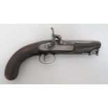 Mid 19th Century Percussion Greatcoat Pistol 32 bore, 4 1/4 inch, octagonal barrel.  Lock plate with