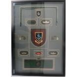 Framed Modern Collection of Special Boat Service Items including bullion embroidery beret