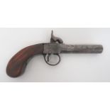 Mid 19th Century Continental Percussion Pocket Pistol 50 bore, 3 inch, turn off barrel.  Flat side