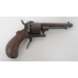 Late 19th Century Continental Pinfire Revolver 3 1/4 inch, octagonal barrel with side mounted