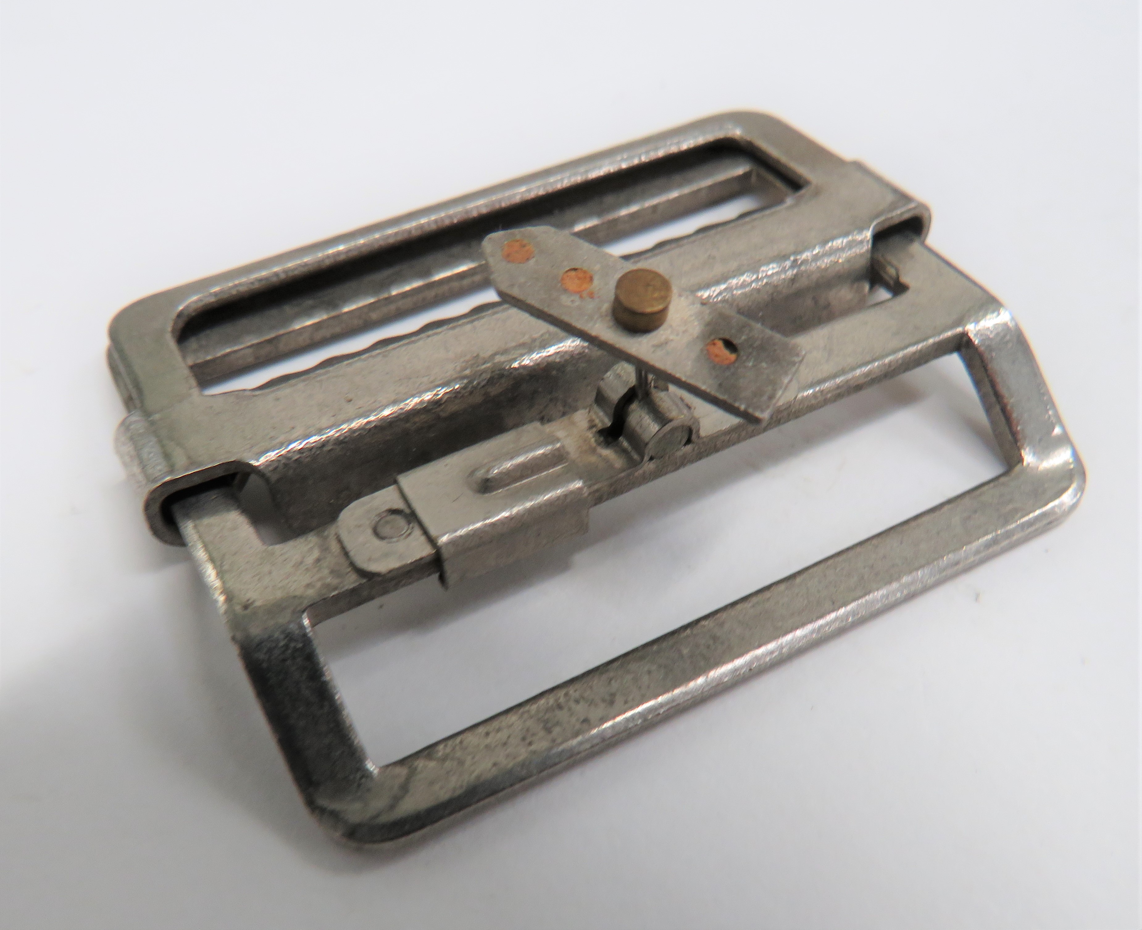 WW2 Battledress Buckle Escape Compass chrome plated buckle.  Central slider securing the small, - Image 2 of 2