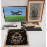 Selection of Aviation Art including 1944 embroidery, S.A.A.F. souvenir of Egypt ... Black and