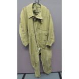 1941 Pattern Electrically Heated Sidcot Suit green tan canvas, one piece suit.  Offset front, full