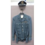 Post 1953 RAF Officer's Cap and Tunic blue grey, service dress cap.  Black mohair band with