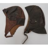 Two WW1 Pattern Flying/Driving Helmets consisting German style example.  Six panel leather crown