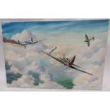 Modern Oil On Canvas Battle of Britain Hurricane Picture 36 x 24 inch canvas showing a Hurricane