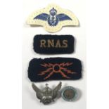 WW2 Fleet Air Arm Pilots Wings, plus Other Aviation Badges. .Comprising: Printed Pilots Wings. ...