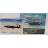 Two Halifax 78 Squadron Bomber Oil Paintings consisting Halifax EY-G In Flight by D A Warmington