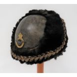 Interwar Royal Air Force Officer's Busby dark blue/ black leather, hard crown with fur to the