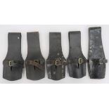 Five Interwar Black Leather Frogs black leather frogs with front securing straps.  The reverse to