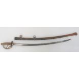 American 1860 Pattern Cavalry Sword 35 inch, single edged, slightly curved blade.  Large central