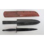 Post War Commercial F & S Knife 7 inch, blackened, double edged blade.  Blackened oval