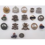 Selection of Military Lapel Badges including darkened Brecknockshire (brooch) ... Silvered and