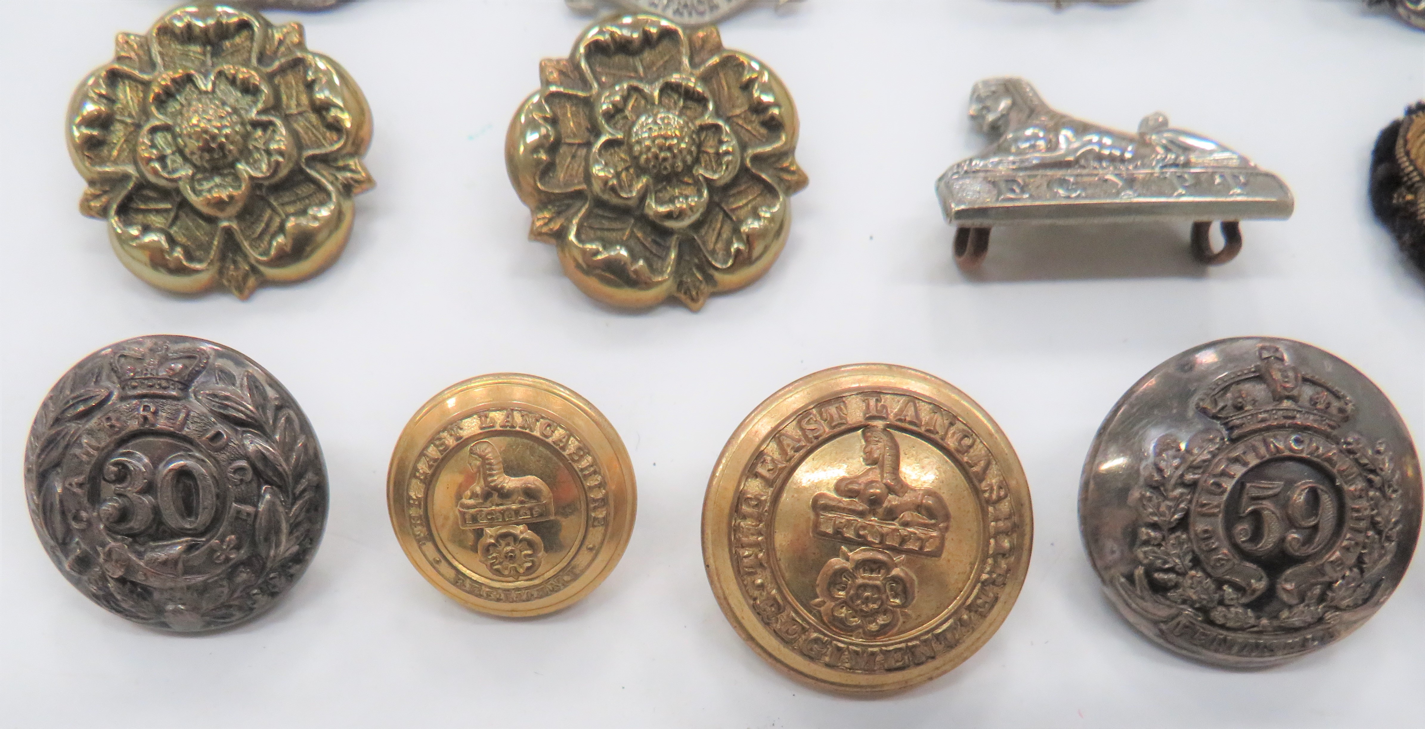 East Lancashire Collar Badges and Buttons including pair bronzed Officer ... Pair of silvered with - Image 2 of 2