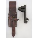 1914 Pattern Leather Bayonet Frog brown grained leather frog with front securing strap.  Rear with