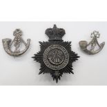 Lancashire Rifle Volunteers Badges consisting white metal strung bugle with central ""2"" (lugs) ...