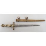German Third Reich Navy Officer's Dagger 10 inch, double edged blade with narrow fullers.  Etched