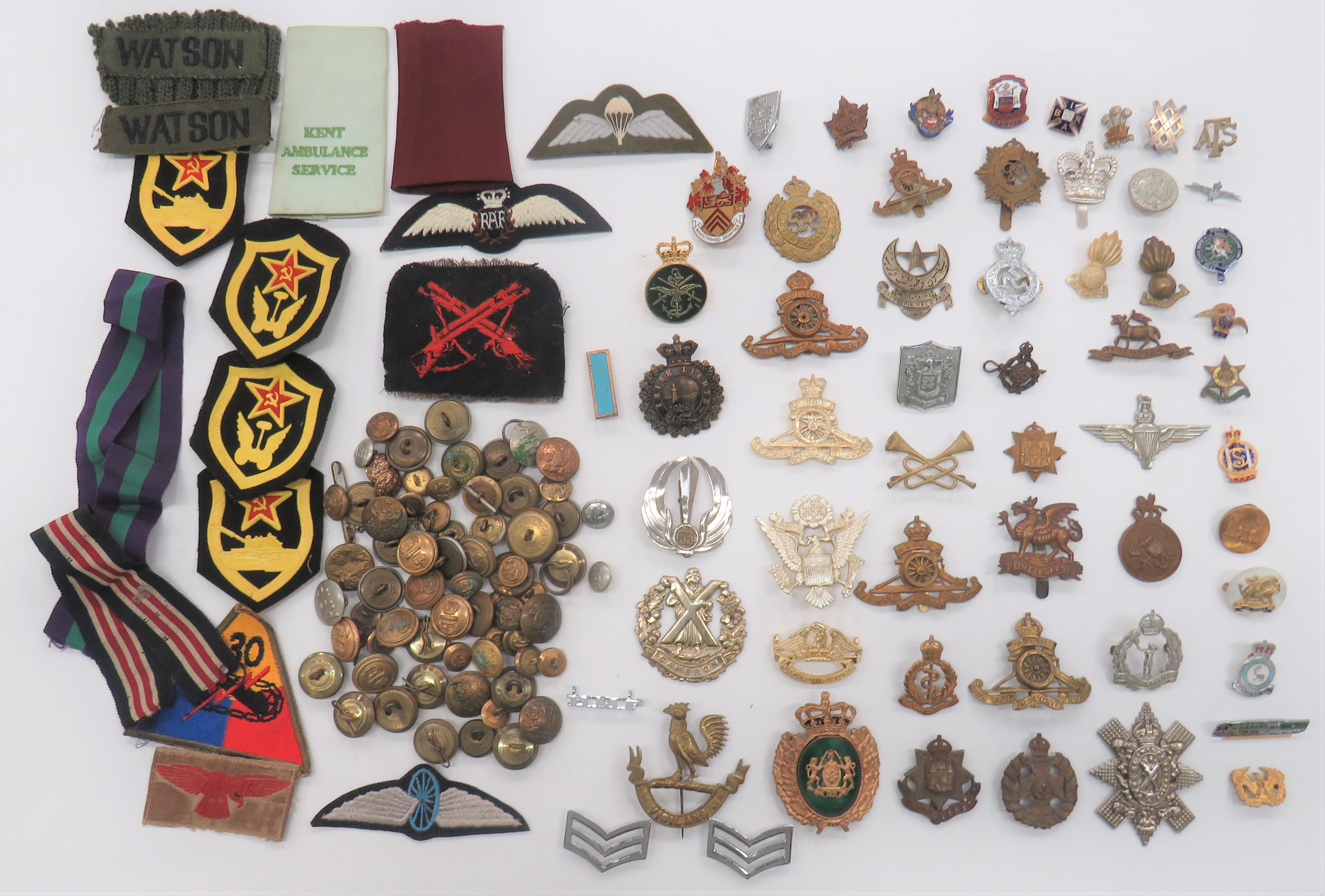 Small Selection of Damaged Badges including white metal, KC Parachute Reg ... Bi-metal, KC East