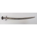 19th Century Indian Fighting Tulwar 30 inch, single edged, polished, curved blade.  Steel hilt