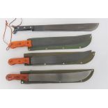 Four Various Military Pattern Machetes  consisting 18 inch, single edged example with black