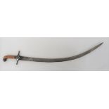 Early 19th Century Shamshir 30 inch, single edged, curved blade.  Steel, double end langets with