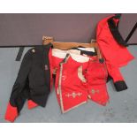 Selection of Mess Dress Uniforms consisting Royal Engineers scarlet mess waistcoat with high collar.