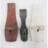 Three Various Leather Bayonet Frogs consisting white blancoed, buff leather example with securing