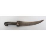 19th Century Horn Gripped Jambiya 9 1/2 inch, double edged, slightly curved blade with raised