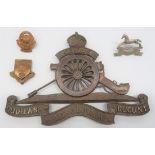 Royal Artillery Wall Plaque and Other Badges 6 1/2 inch high, brass, Kings crown field gun with
