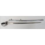 Victorian Rifle Volunteers Officer's Sword 32 3/4 inch, single edged blade.  Large fuller.  Etched