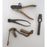 Two Various Bullet Moulds consisting steel, small calibre, ball pincer mould ... Brass,  conical and