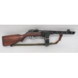 Deactivated Russian PPSH 41 Sub Machine Gun 7.62 mm, 10 1/2 inch barrel with blackened, outer