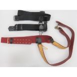 Current Officer Sword Belt maroon webbing belt with gilt brass buckle and fittings.  Pair of