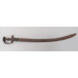 19th Century Indian Tulwar 31 inch, single edged, curved blade with rear edge fuller.  Blackened