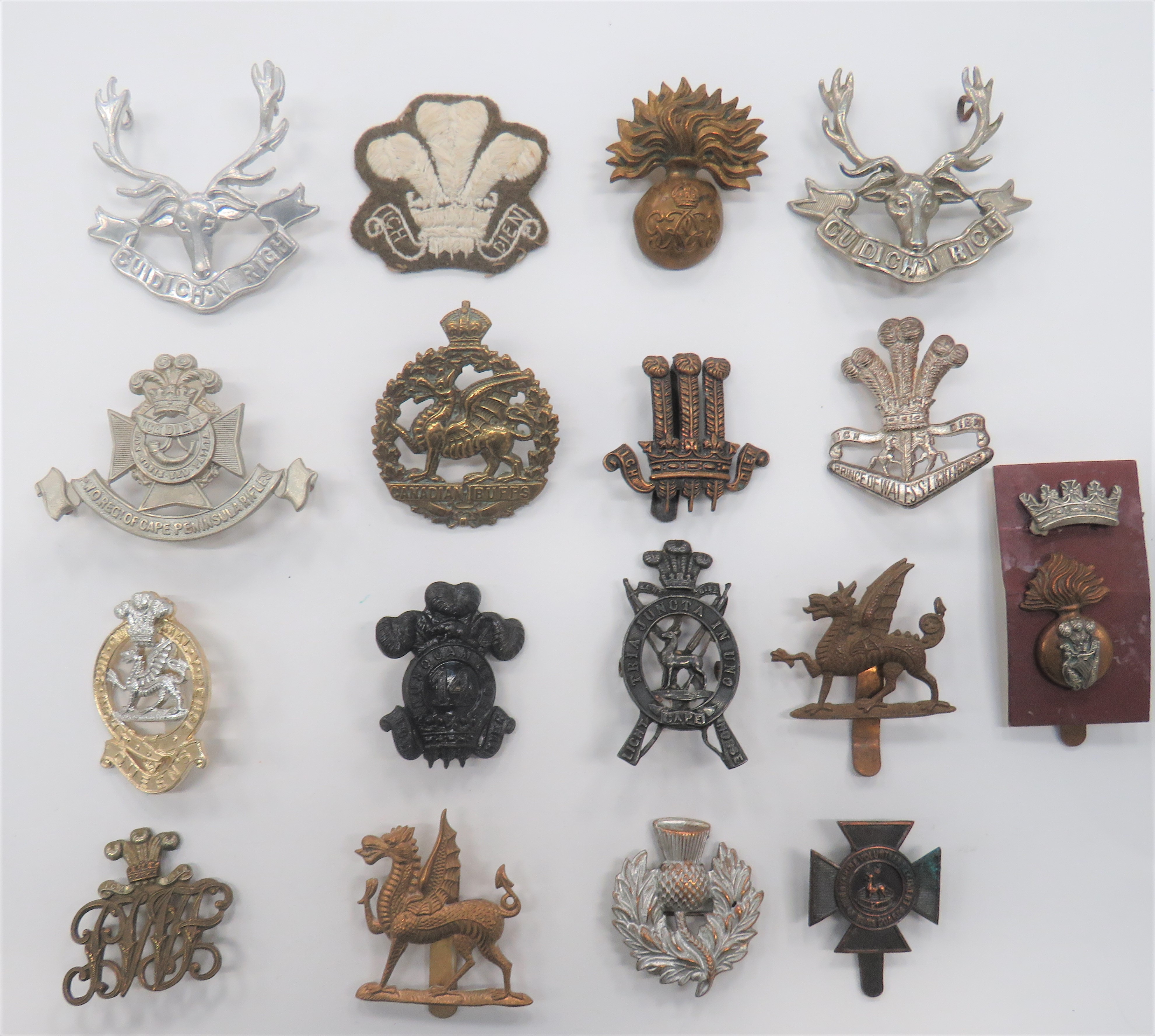 Small Selection of Military Badges cap include silvered, Prince of Wales Light Horse ... White metal