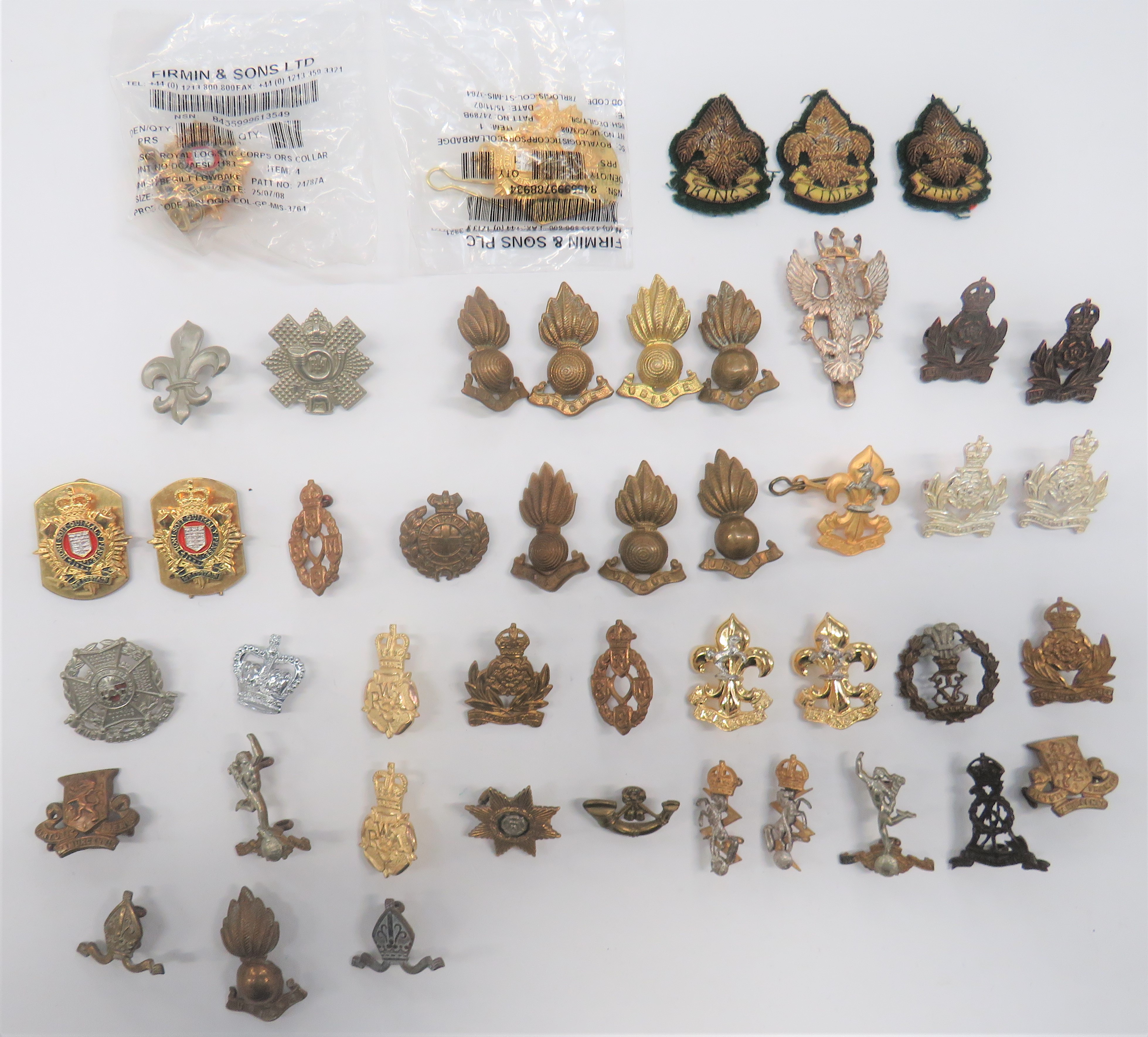 Selection of Collar Badges collars include 2 x bronzed, KC Intelligence Corps ... 2 x silvered, QC