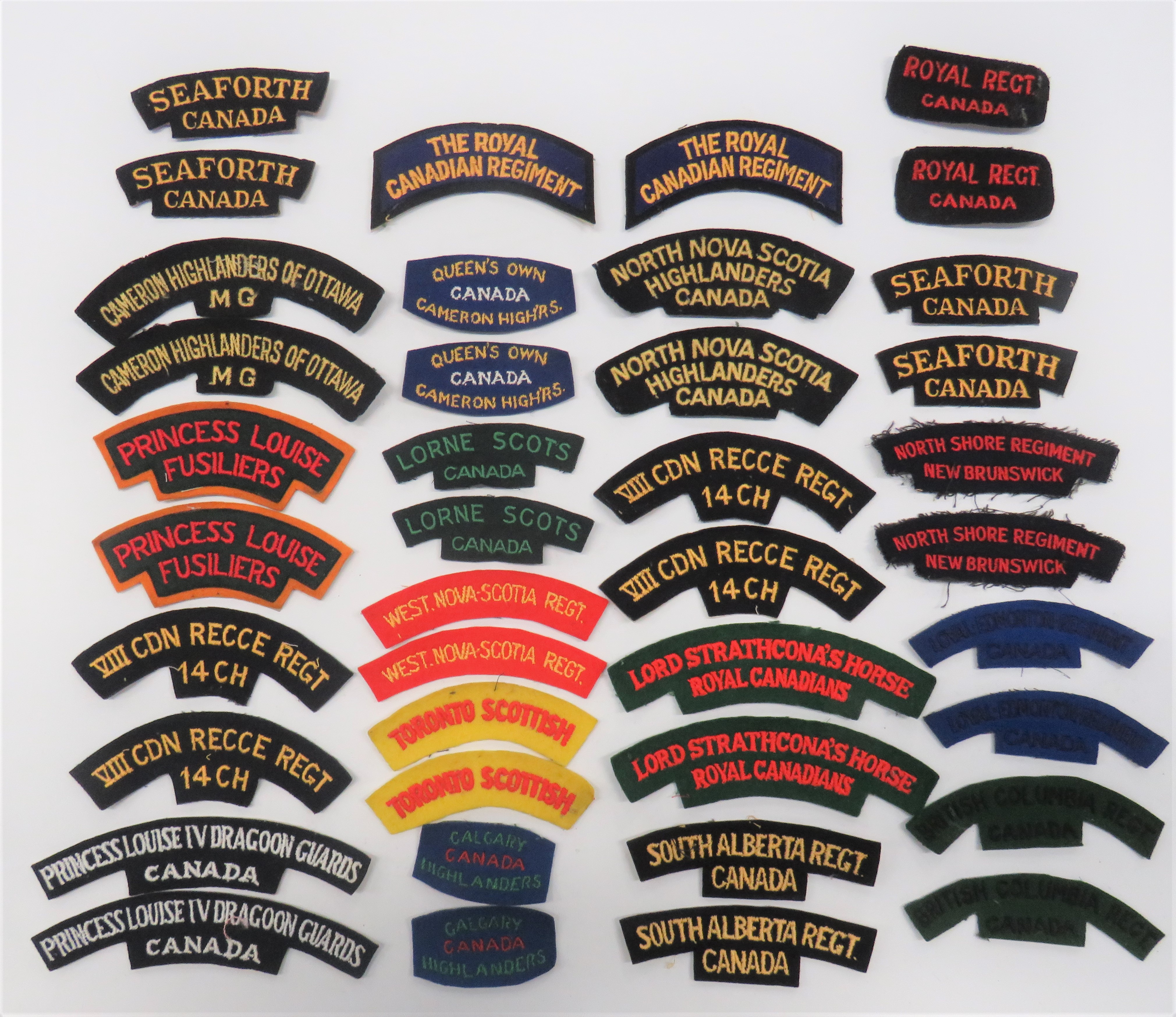 Canadian Regimental Embroidery Shoulder Title Pairs pairs include North Nova Scotia Highlanders