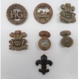 WW2 Plastic Economy Cap Badges including South Wales Borders (blades) ... The Welch (blades) ...