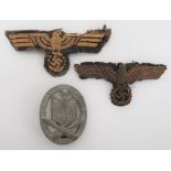 Two Third Reich Kriegsmarine Officer Breast Eagles bullion embroidery eagle and swastika on black