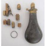 Mid 19th Century Shotgun Powder Flask steel body with copper side seams.  Brass top with exposed