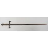 19th Century Society Sword 30 1/4 inch, double edged, narrow blade with raised central rib.  Cast