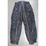 Post War USAF Winter Flying Trousers blue nylon, thermal padded, flight trousers.  Central short zip