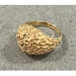 A 9ct gold textured bombé style ring, size N