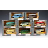 Corgi Classics - Twenty Four boxed Bedford type OB Coach, grey window boxes, c.1986, various livery.